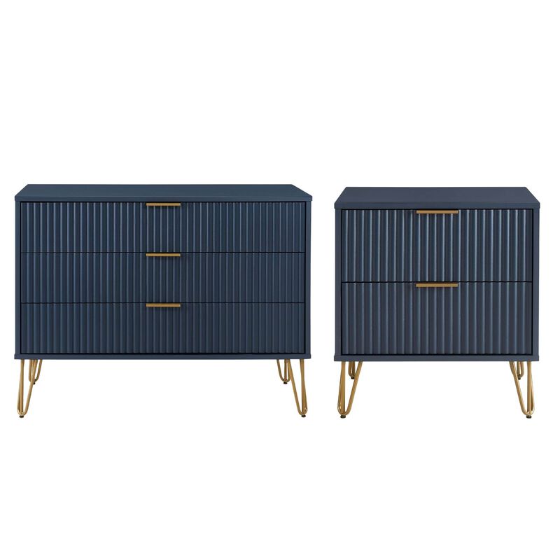 Dumbo Dresser and 2-Drawer Nightstand Set in Blue image number 0