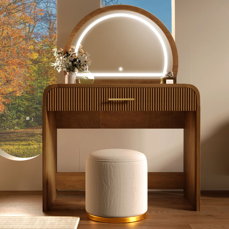 Merax Multi-Functional Curved Edge LED Makeup Vanity Table image number 2