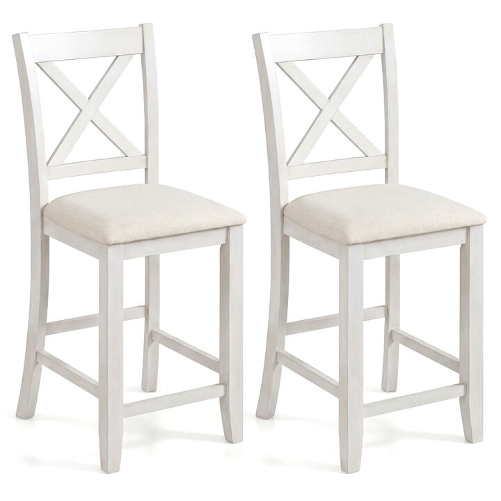 Set of 2 Farmhouse Counter Stools with Upholstered Cushion and Footrest