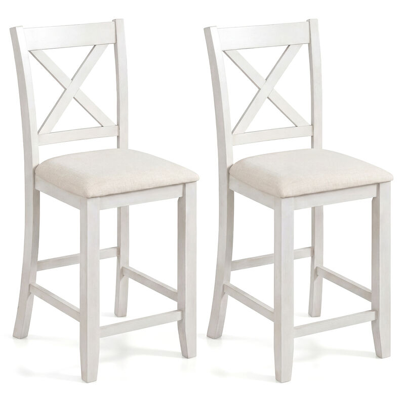 Set of 2 Farmhouse Counter Stools with Upholstered Cushion and Footrest image number 0
