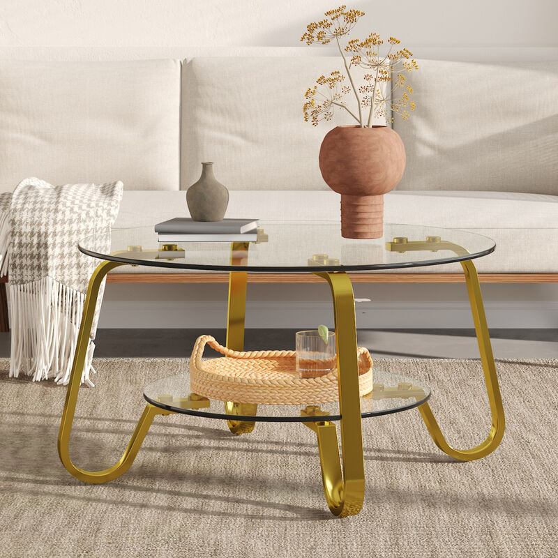 Ketwul 2-Tier Round Glass Coffee Table image number 2