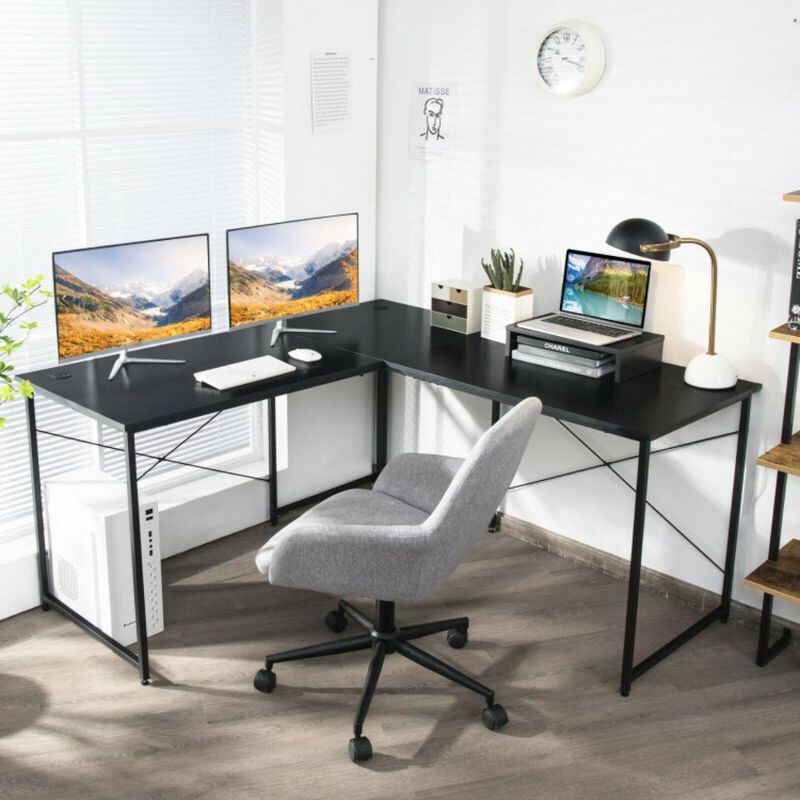 Hivvago 2-Person L-Shaped Long Reversible Computer Desk with Monitor Stand