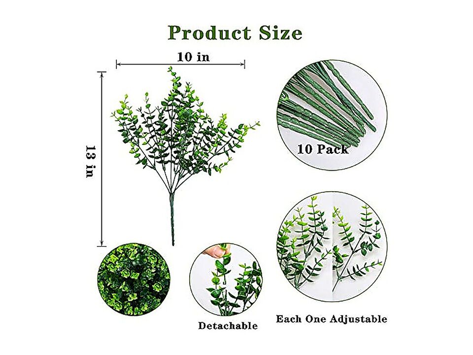 10 Pack Artificial Boxwood Stems Outdoors Unfading In Sun Plastic Faux Plants