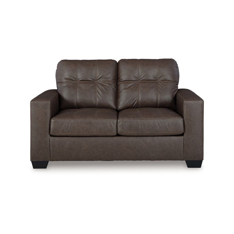 Barl Loveseat, Modern, 62 Inch Soft Tufted Dark Brown Faux Leather - Benzara
