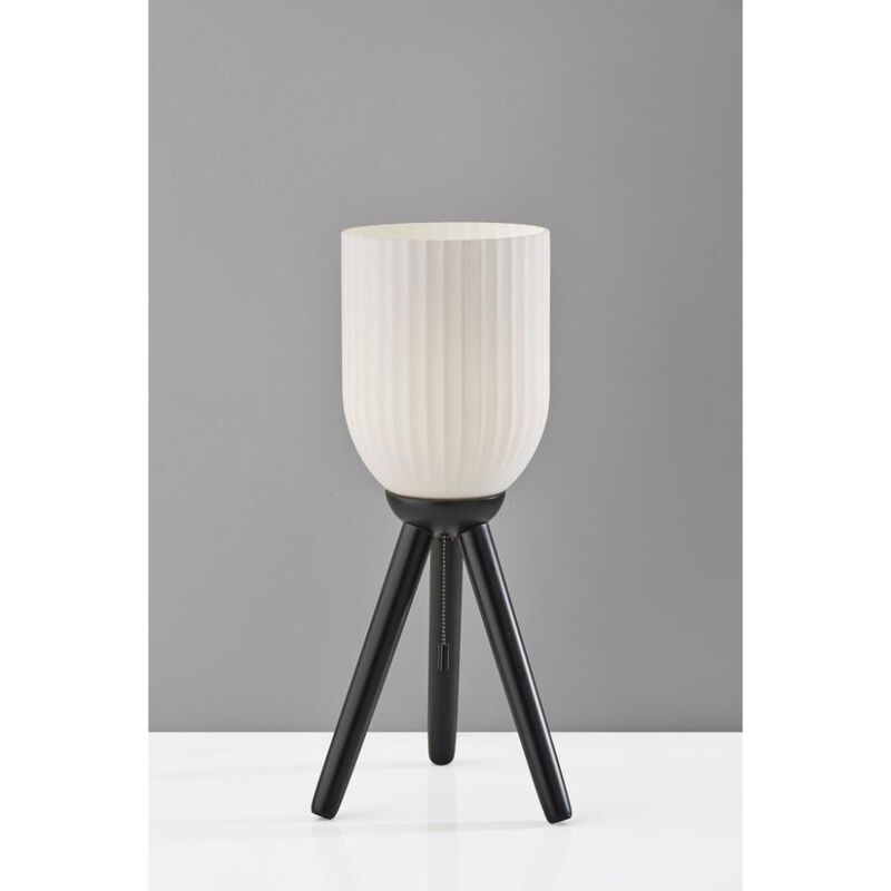 Hivvago 23" Black Solid Wood Tripod Table Lamp With White Ribbed Glass Shade