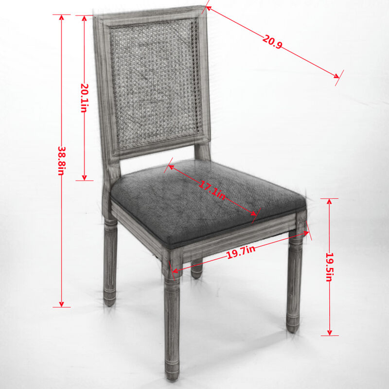 Whisen French Dining Chairs Set of 2, Solid Rubberwood Frame with Linen Upholstery and Rattan Back, for Living Room Kitchen Restaurant image number 9