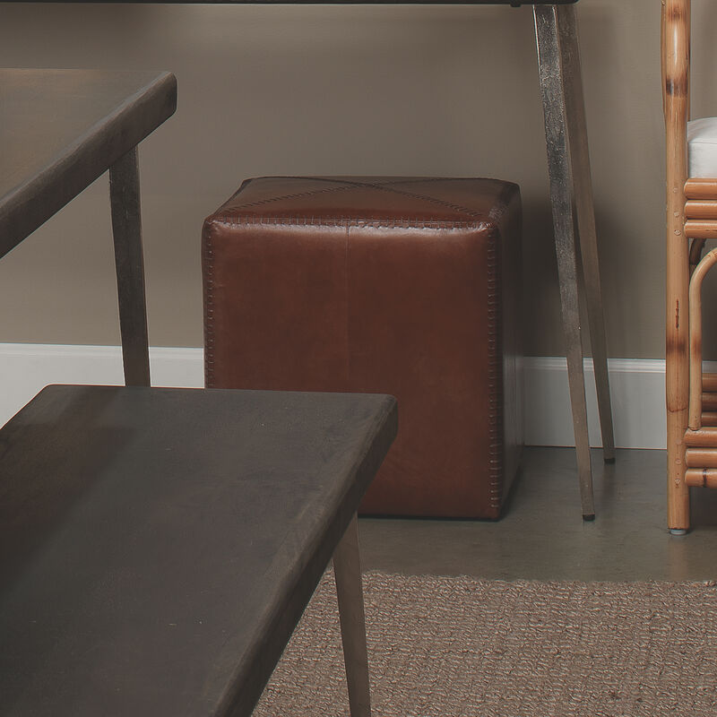 Tobacco Leather Ottoman