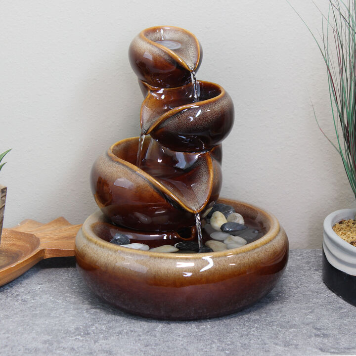 Sunnydaze Tiered Vessels Ceramic Indoor Water Fountain - 10 in