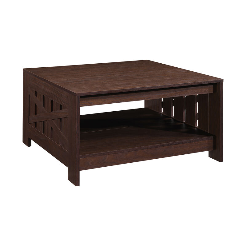 31.5 in. Farmhouse Square Coffee Table with Open Storage for Living Room