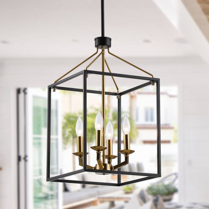 4-Light Matt Black Modern Lantern Geometric Chandelier