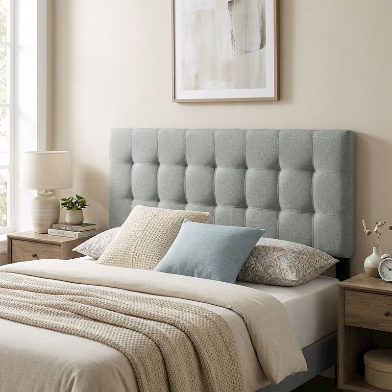 Upholstered Fabric Queen Headboard with Padded Design for Bedroom Comfort image number 3