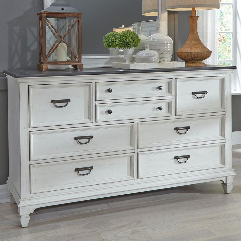 Liberty Furniture Allyson Park 8 Drawer Dresser in Wirebrushed White w/ Charcoal Top image number 6