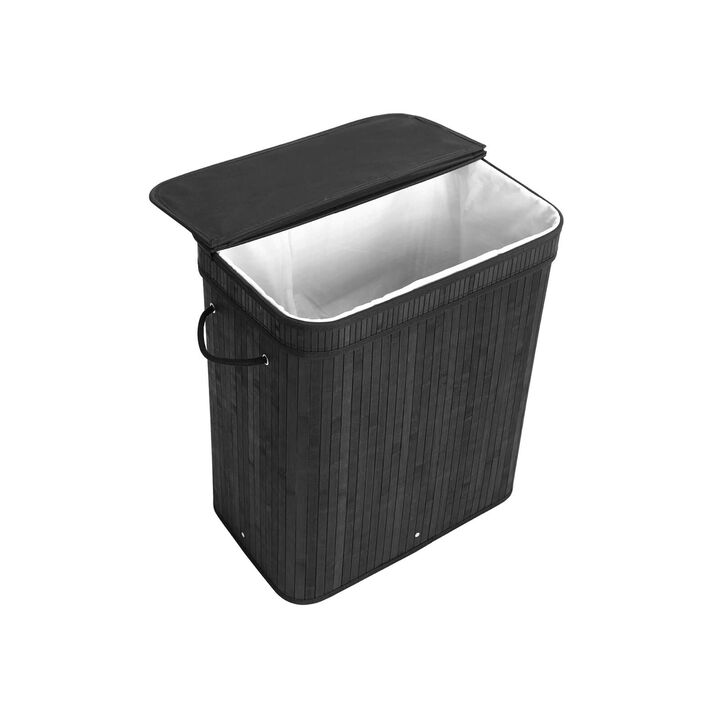 Bamboo Laundry Hamper 100L Dirty Clothes Storage Basket with Lid Liner and Handles Rectangular