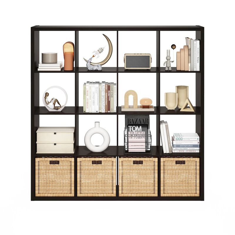 Cubicle Open Back Decorative Cube Storage Organizer, 16-Cube, Dark Oak