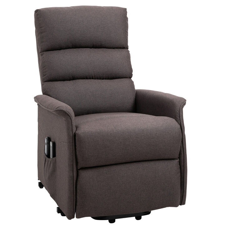 Lift Chair Recliner, Power Lift Recliner for Elderly with Remote Control and Linen Fabric Upholstery, Electric Power Lift Chair, Brown