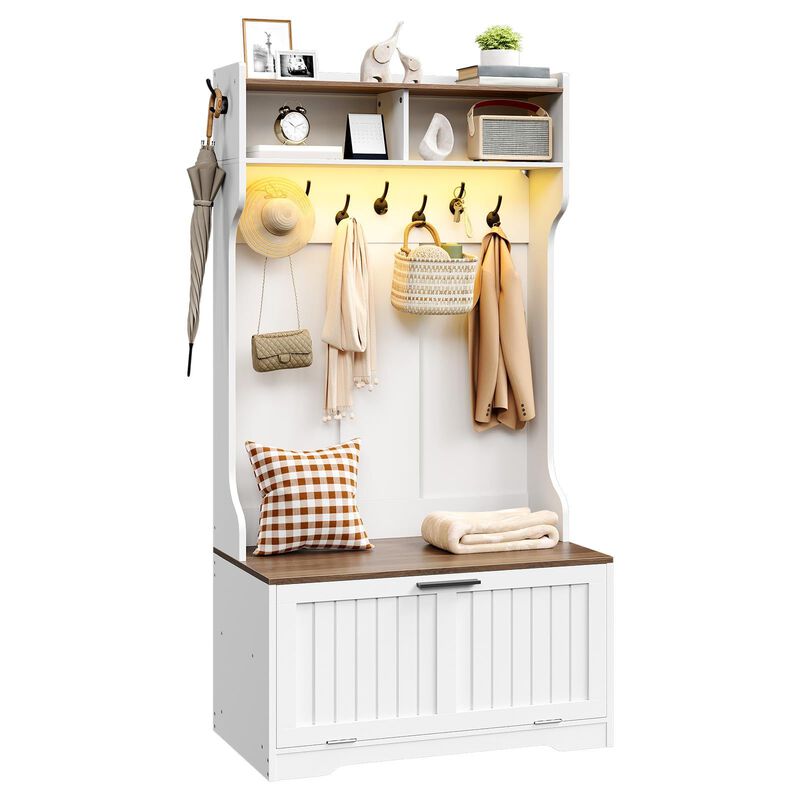 Entryway Hall Tree with Bench and Coat Rack Storage Organizer image number 3