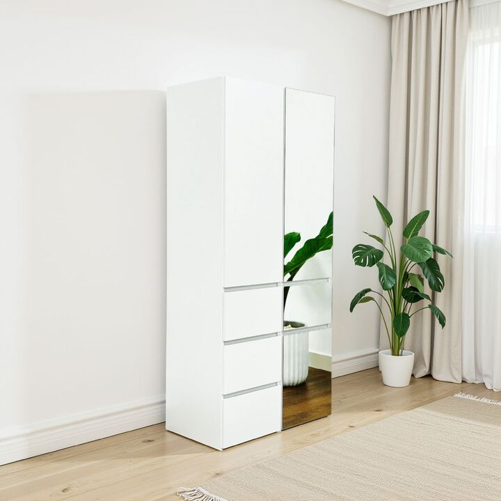 Ely Dual Closet Cabinet w Mirror, 4 Drawers, 75 Inch, White Melamine