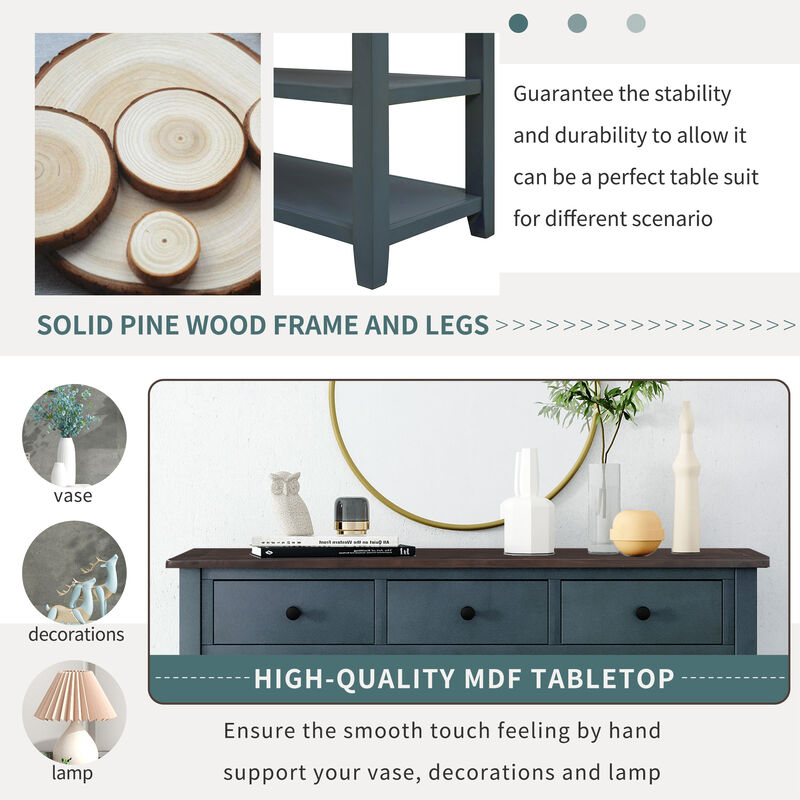 Whisen Modern Design Console Table with 3 Drawers and 2 Open Shelves - Espresso