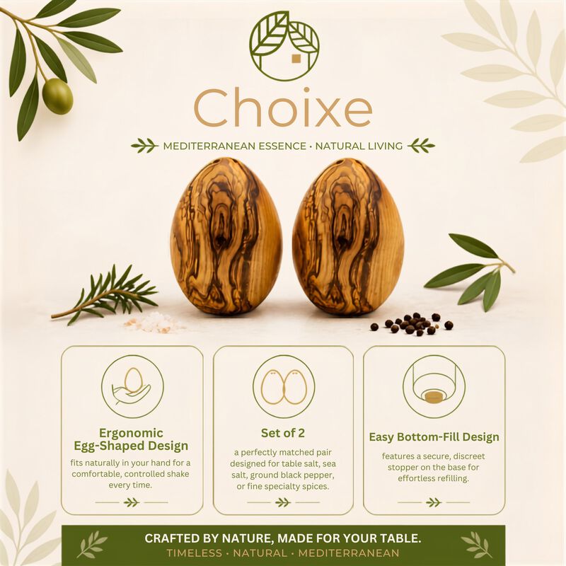 Olive Wood Egg-Shaped Salt & Pepper Shakers (Set of 2) &ndash; Wooden Spice Dispenser Set image number 3