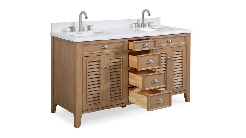 60 Inch Contemporary Style Double Sink Wood Style Kalani Bathroom Vanity With White Quartz Top image number 3