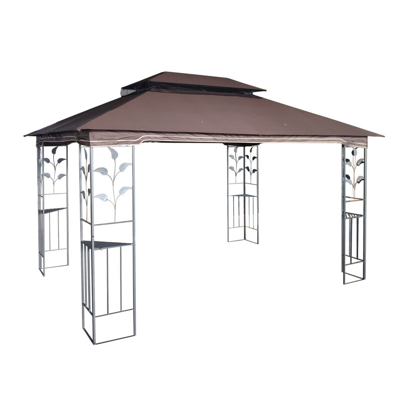 13 x 10 Outdoor Patio Gazebo Canopy Tent With Ventilated Double Roof And Mosquito net(Detachable Mesh Screen On All Sides), Suitable for Lawn, Garden, Backyard and Deck, Brown Top