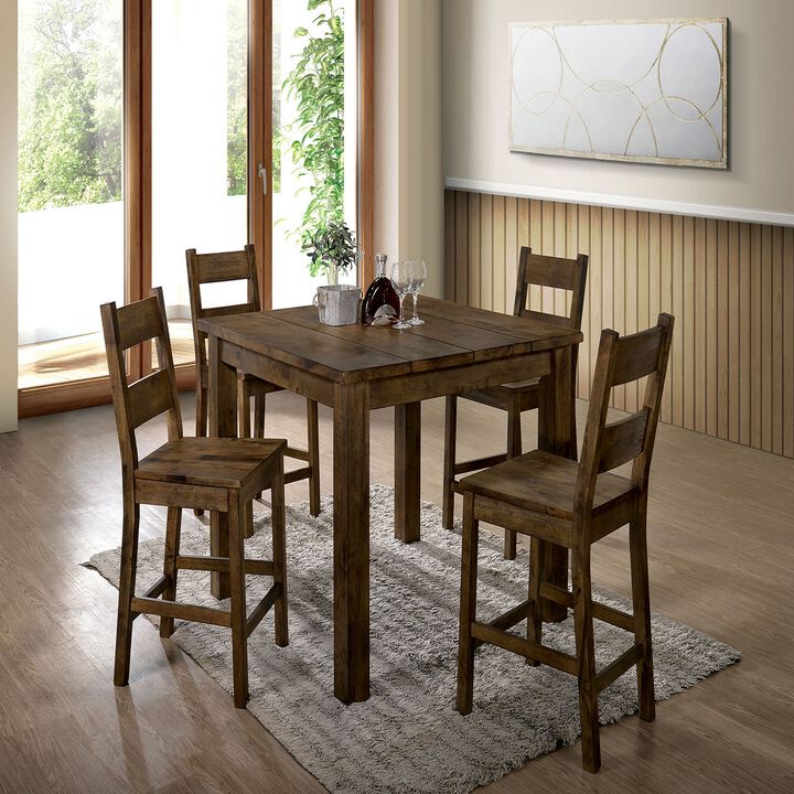 Rectangular Solid Wood Counter Height Table with Block Legs, Brown-Benzara