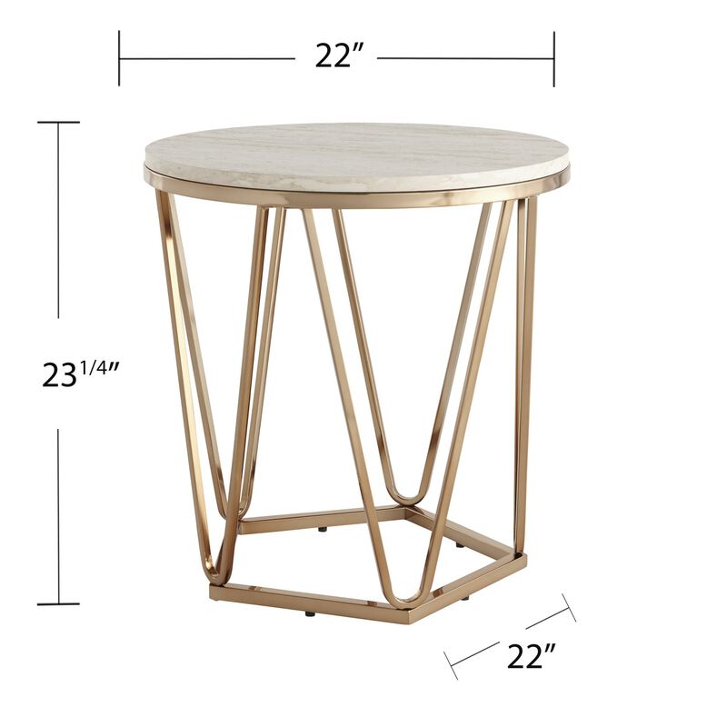 Homezia 23" Champagne Manufactured Wood And Iron Round End Table