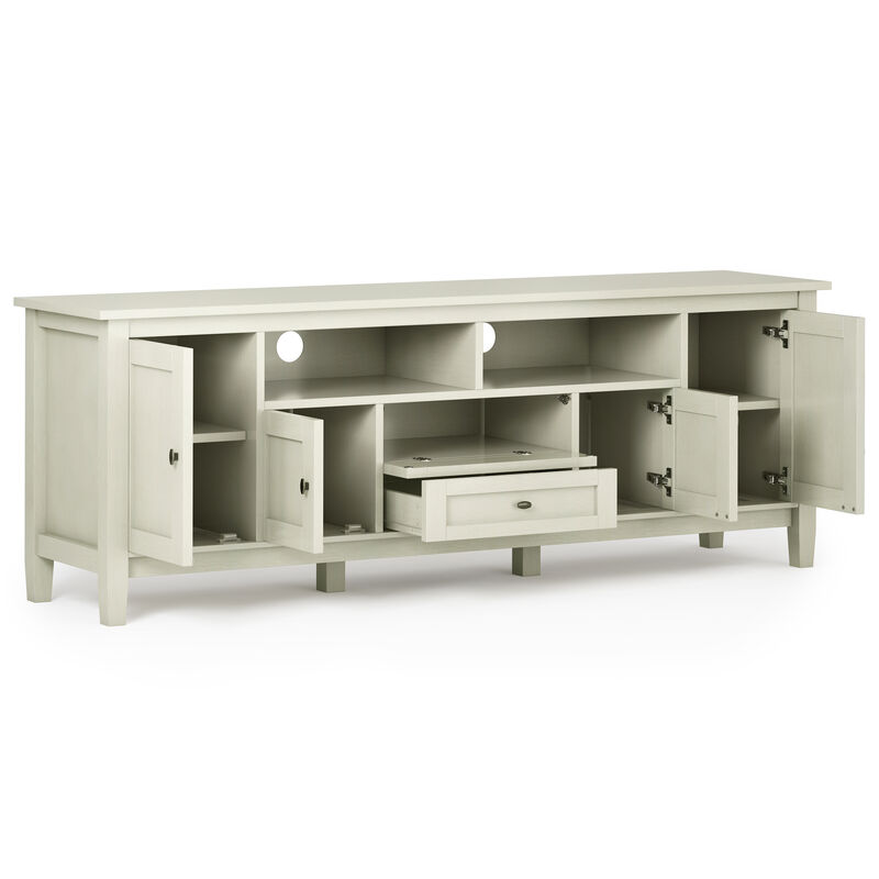 Warm Shaker SOLID WOOD 72 inch Wide Rustic TV Media Stand in Antique White For TVs up to 80 inches