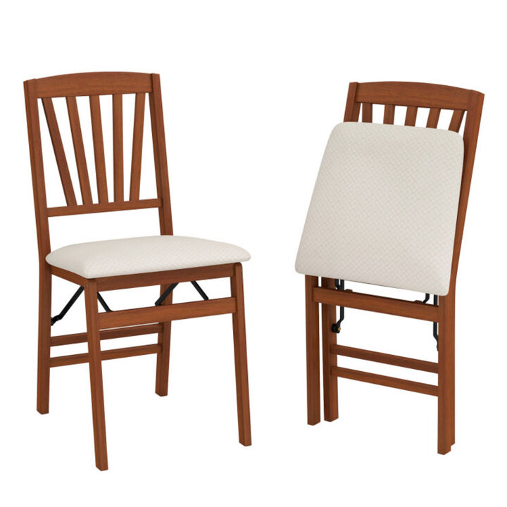 Set of 2 Folding Dining Chairs with Padded Seat and Rubber Wood Frame