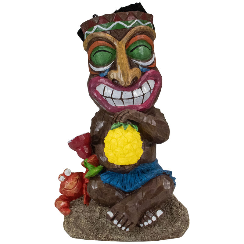 13.75" Solar Lighted Polynesian Outdoor Garden Smiling Tiki Statue