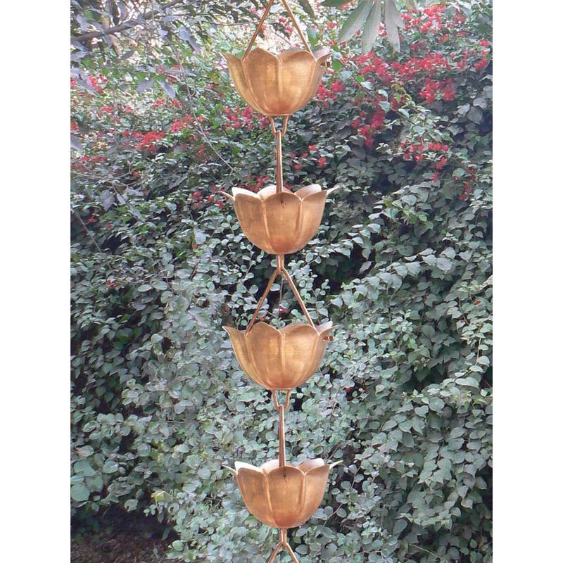 Elegant Lotus Copper Rain Chain &ndash; Pure Copper Outdoor Water Feature for Gutters