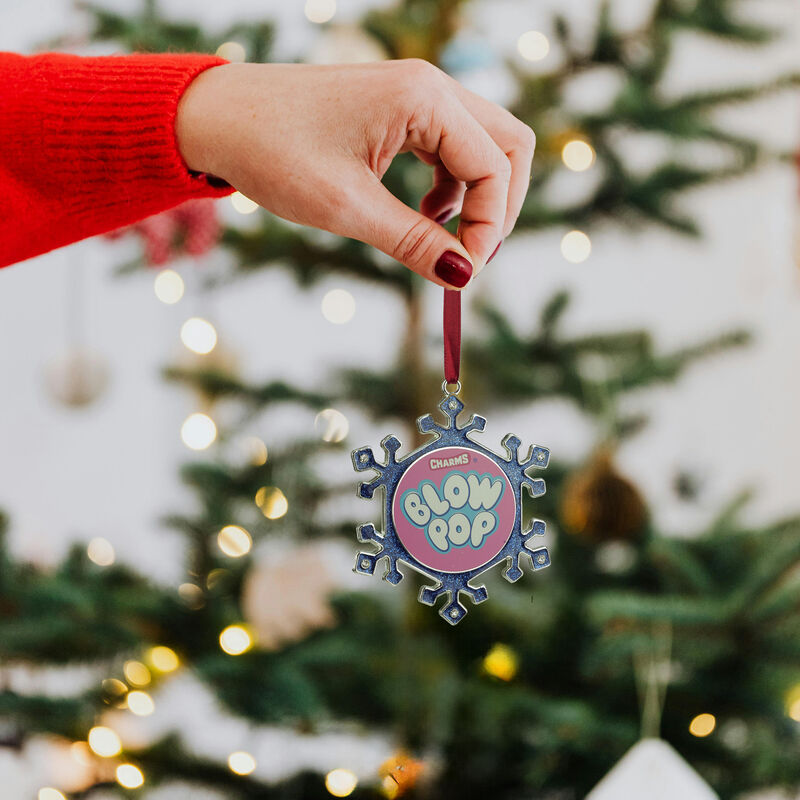 3.25" Blue and Pink Candy Logo Snowflake Christmas Ornament image number 2
