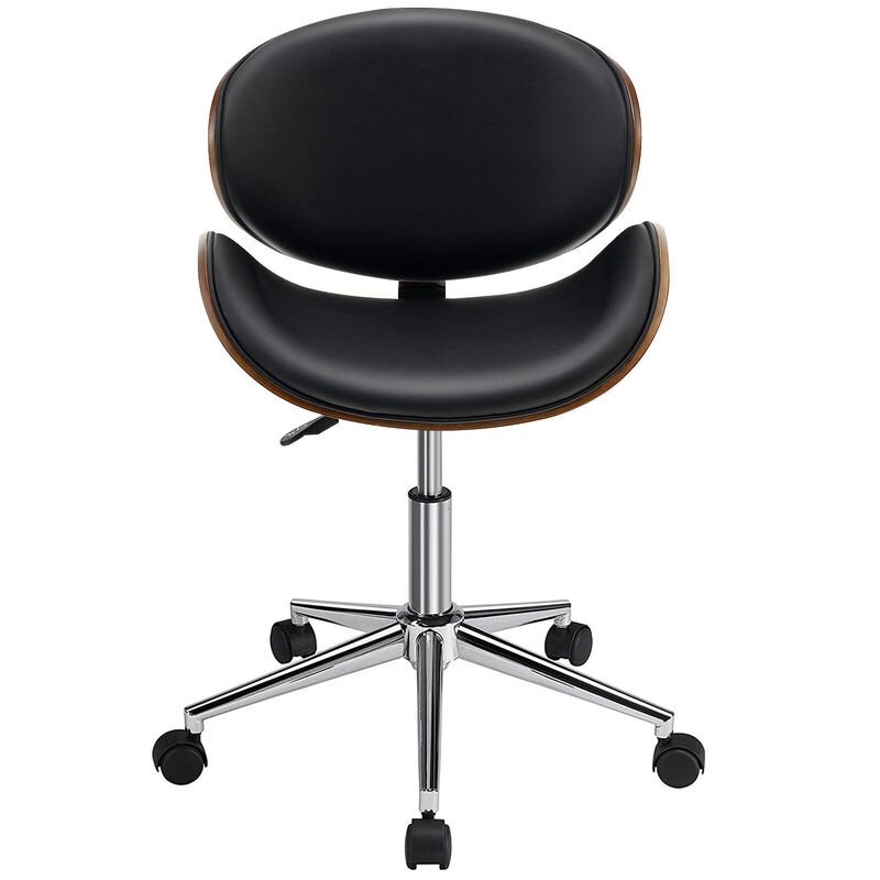 Adjustable Leather Office Chair Swivel Bentwood Desk Chair with Curved Seat-Black