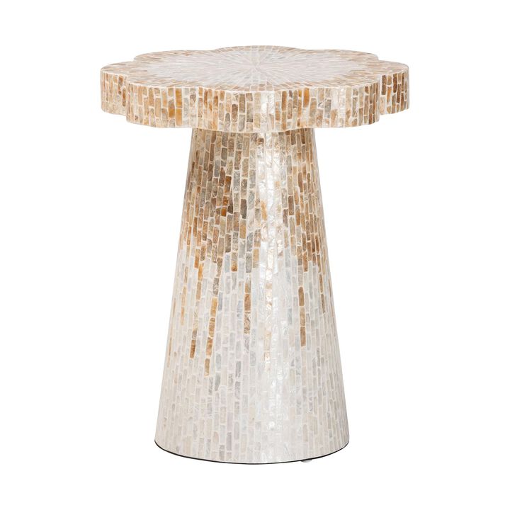 bali & pari Beile Capiz Shell Pedestal End Table - Mother of Pearl Scalloped Accent Table with Textured Inlay Surface for Living Room or Lounge Space