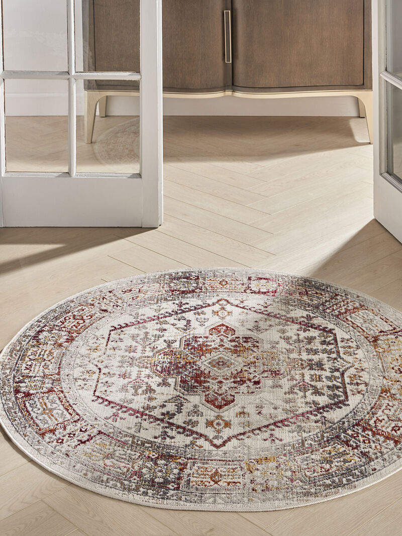 Vintage Kashan VKA08 Ivory/Red 4' x Round Rug