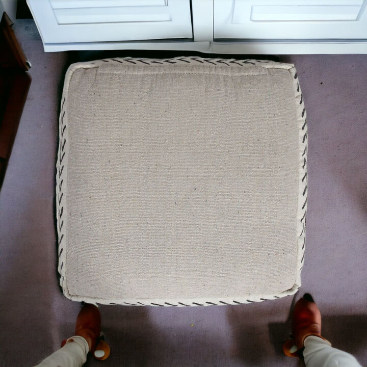 Cotton Upholstered Striped Pouf – Ottoman Accent Seat for Living Room or Lounge