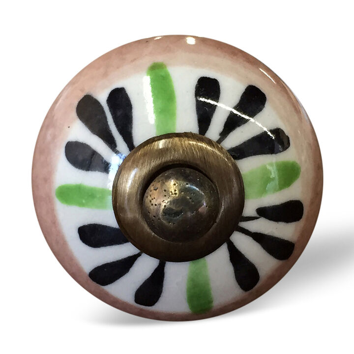HomeRoots Set of Eight Brown And White Ceramic And Metal Drawer Pull Knobs