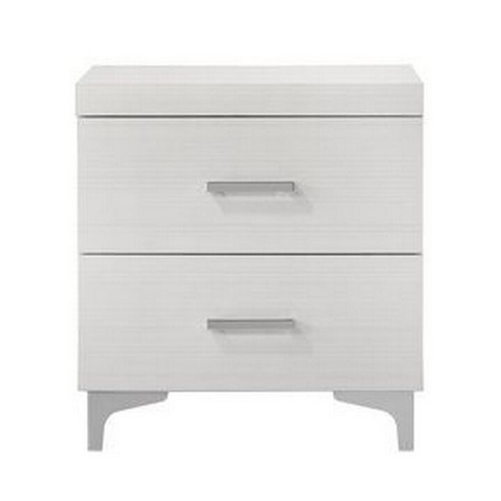 Nightstand with 2 Drawers and Bar Handle, White-Benzara