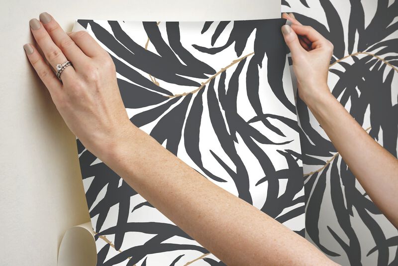 Bali Leaves Black Peel & Stick Wallpaper (Double Roll) image number 8