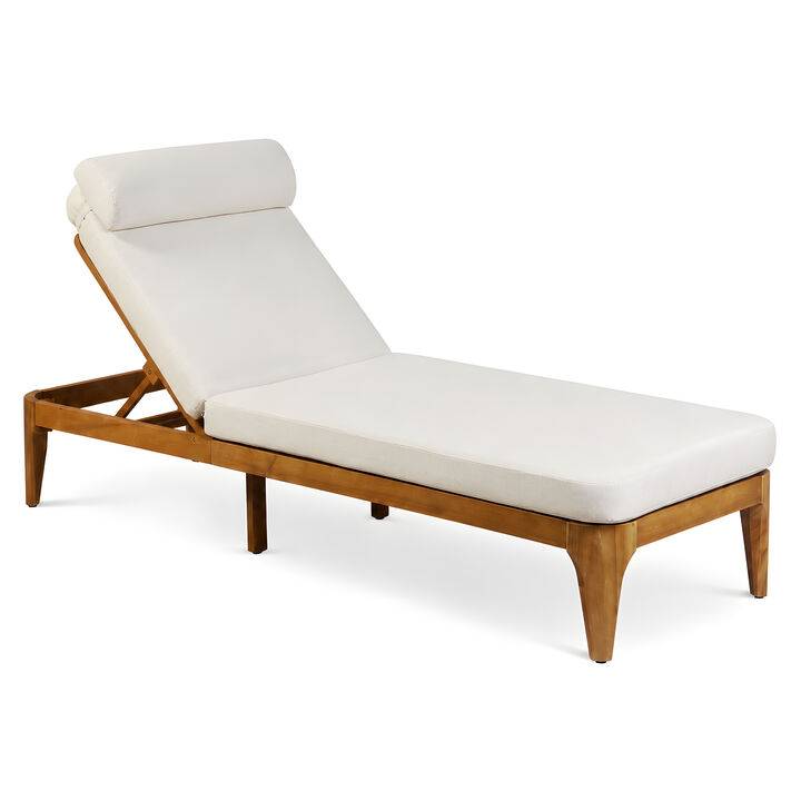 Merax Outdoor Chaise Lounge with Natural Acacia Wood Frame, Adjustable Recline