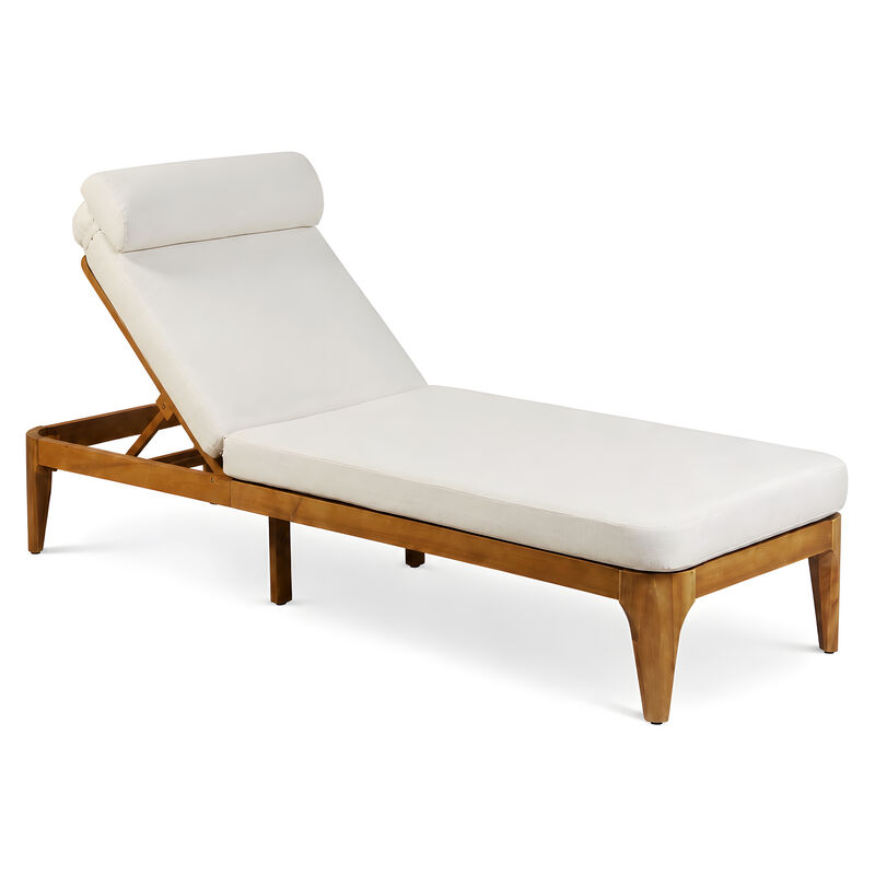 Merax Outdoor Chaise Lounge with Natural Acacia Wood Frame, Adjustable Recline image number 0