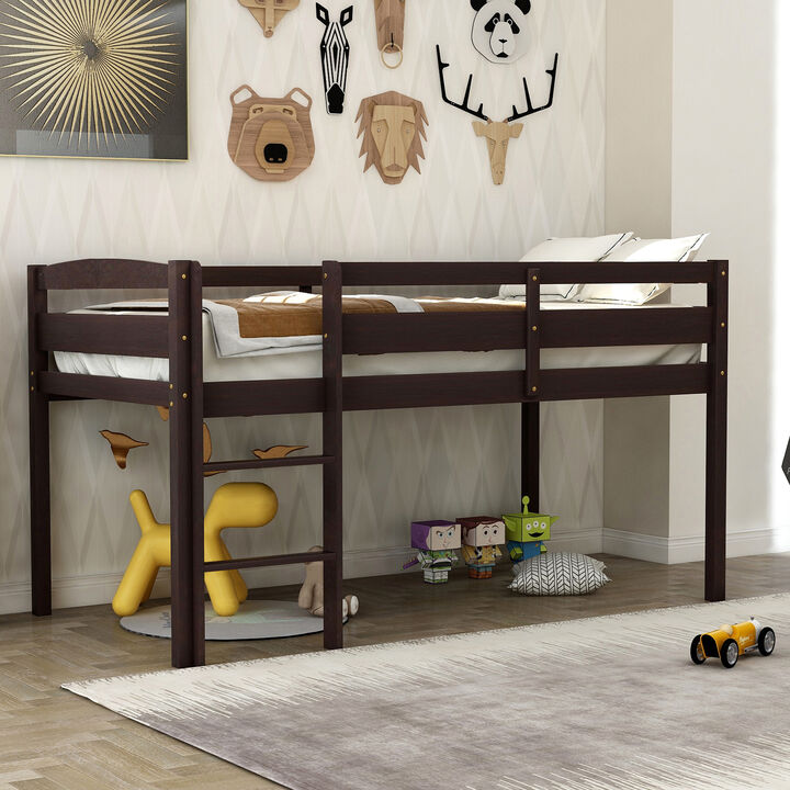 Whisen Twin Size Solid Wood Low Loft Bed with Ladder, Space Saving Loft Bed for Kids Bedroom