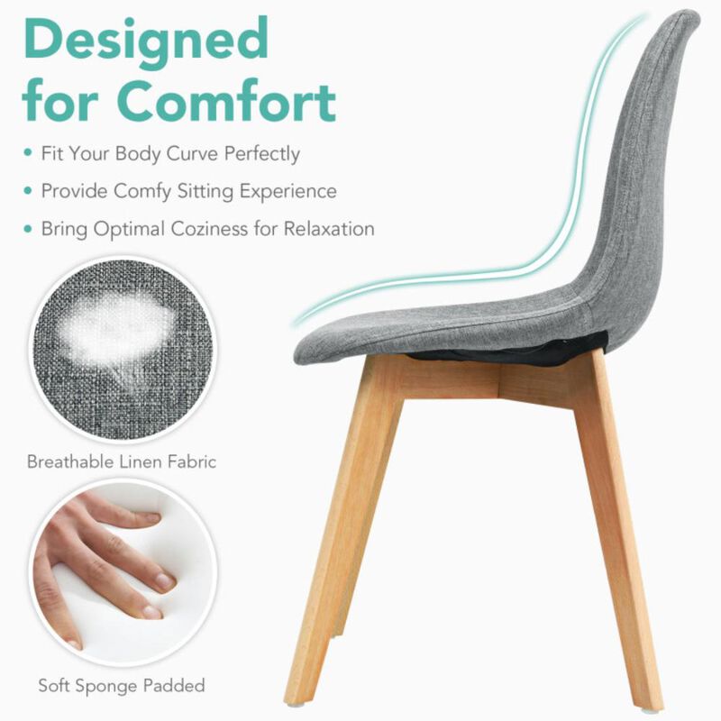 Hivvago 4 Pieces Modern Dining Chair Set with Wood Legs and Fabric Cushion Seat