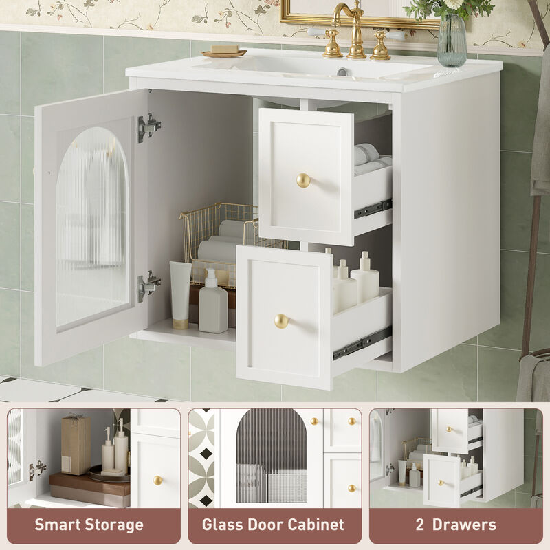 ELEMENT ACE Compact Wall Mounted Bathroom Vanity Set with Ceramic Sink and Storage Cabinet image number 7