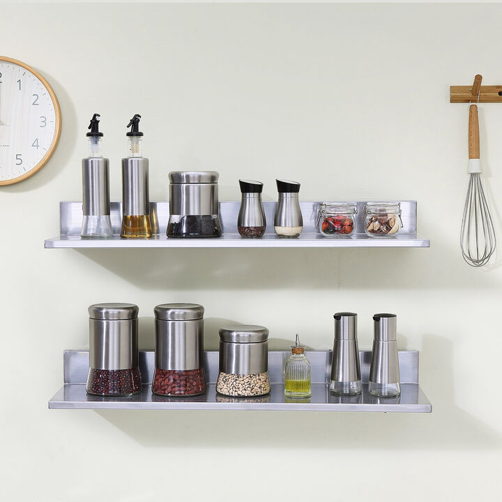 Stainless Steel Floating Shelves for Kitchen, Bar, or Restaurant, Set of 2