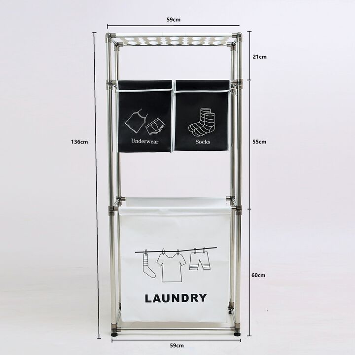 Laundry Hamper 3 Tier Laundry Sorter with 4 Removable Bags for Organizing Clothes, Laundry, Lights, Darks, Three hooks
