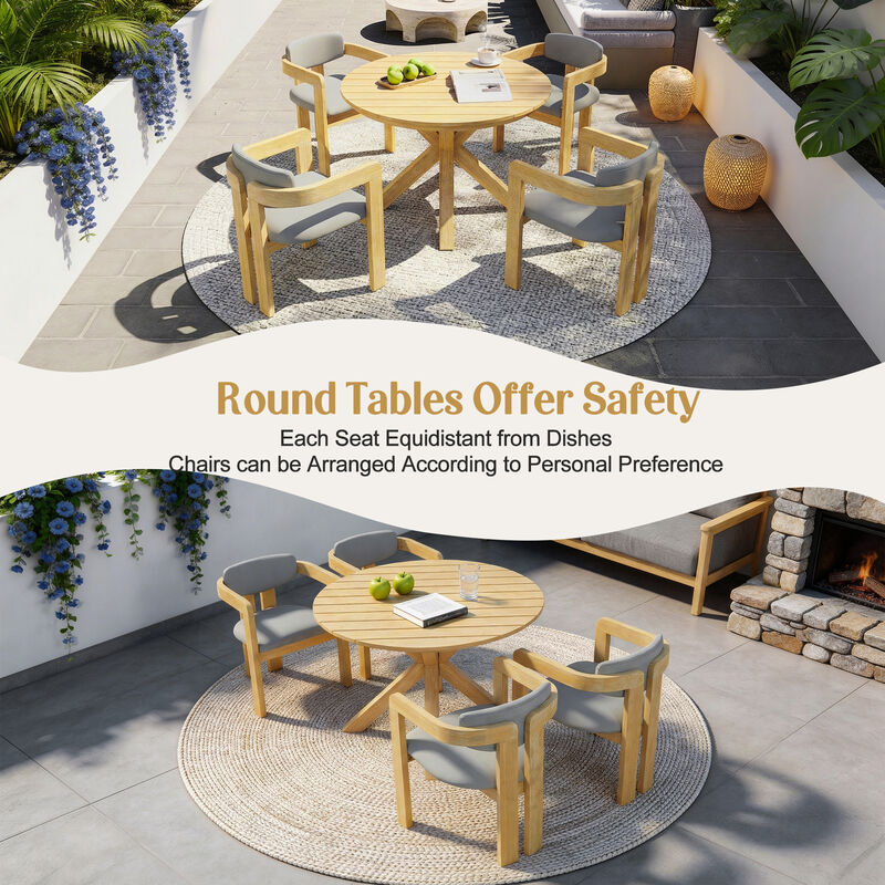 Merax 5-Piece Acacia Wood Patio Dining Set &ndash; Round Table + 4 Barrel Armchairs image number 4