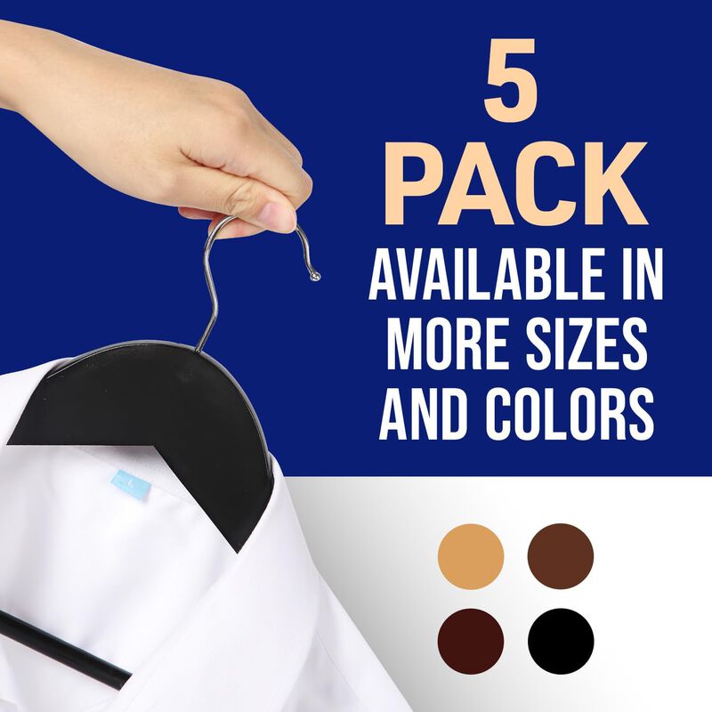 Lifemaster Wooden Clothes Hangers &ndash; With 360 Degree Swivel Hook and Non-Slip Shoulder Notch, Holds Up To 10 lbs, Pants Bar Design, For Organizing Suit, Dress, Coat, and Clothes, Pack of 5, Black image number 7