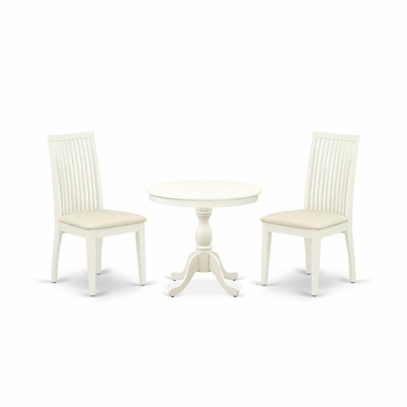 AMIP3-LWH-C 3 Piece Dining Table Set - 1 Dinner Table and 2 Linen White Kitchen Chairs - Linen White Finish