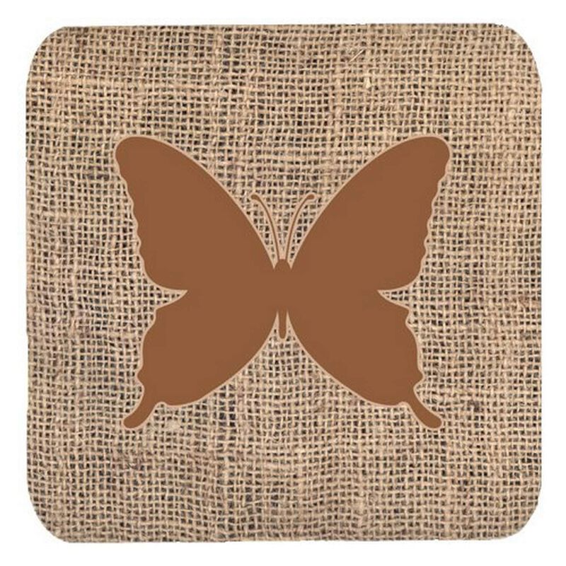 Caroline's Treasures BB1046-BL-BN-FC Butterfly Burlap and Brown Foam Coasters (Set of 4), 3.5 H x 3.5 W, Multicolor
